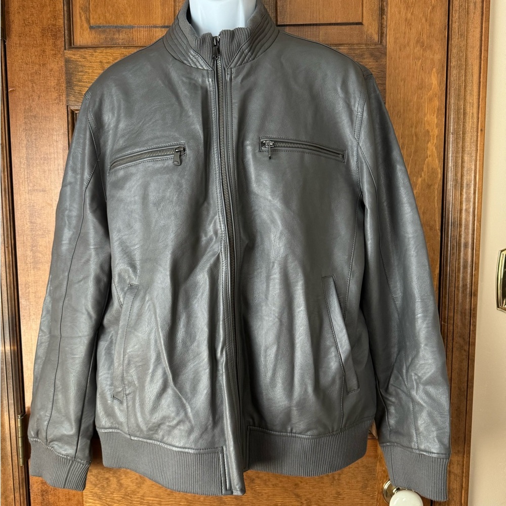 International Concepts (INC) Gray Faux Leather Moto Jacket X-Large